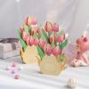 1pc 3D Tulip Flower Greeting Card; Birthday Blessing Creative Handmade Paper Carving Ornament Greeting Card For Mom; Message Blessing Card; Best Mothe