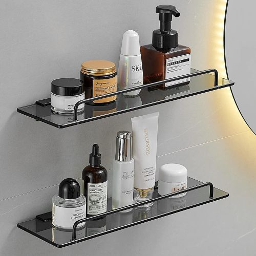 Glass Shelf for Bathroom 15.7in Bathroom Shelves Wall Mounted Tempered Glass Shelf with Rail Floating Shelves Bathroom Glass Shower Shelf Glass Shelf for Bathroom 15.7in Bathroom Shelves Wall Mounted Tempered Glass Shelf with Rail Floating Shelves Bathroom Glass Shower Shelf