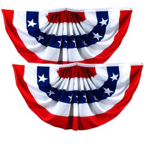 2 Pack American USA Pleated Fan Flag 1.5x3 Feet DELUXE Bunting Decoration Flags PRINTED 150D Patriotic Stars and Stripes with Canvas Header and Brass