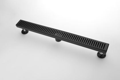 28 Inch Shower Linear Drain, with Removable Capsule Pattern Grate, Stainless Steel Fast Drainage Floor Linear Drain Black Include Adjustable Feet, Hai