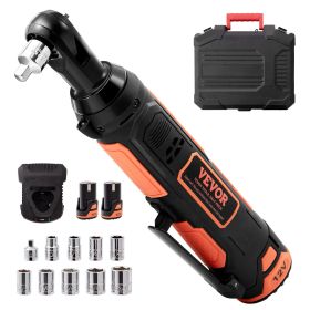 VEVOR 3/8" Cordless Electric Ratchet Wrench Set, 12V 33 Ft-lbs Power Ratchet Tool Kit, 45-Min Fast Charge, 2-Pack 2.0Ah Battery, Built-in LED Light, V