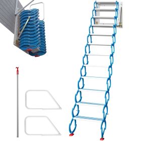 VEVOR Attic Steps Pull Down 12 Steps Attic Stairs, Alloy Attic Access Ladder, Blue Pulldown Attic Stairs, Wall-mounted Folding Stairs for Attic, Retra