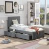 Linen Upholstered Platform Bed With Headboard and Two Drawers, Twin