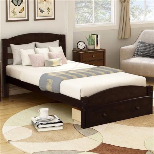 Platform Twin Bed Frame with Storage Drawer and Wood Slat Support No Box Spring Needed, Espresso Platform Twin Bed Frame with Storage Drawer and Wood Slat Support No Box Spring Needed, Espresso
