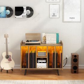 Record Player Stand, Vinyl Record Storage Cabinet ,Turntable Stand with Storage, Album Storage Cabinet with LED Light for Bedroom Living Room Office,