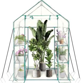 Walk in Greenhouse with 3 Tier 6 Shelves,2 More Bottom Shelves Reinforced Plant House,Steel Frame Growhouse/Green House for Outdoor,PVC Cover 143x73x1