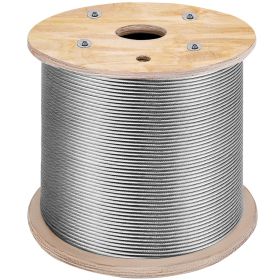 VEVOR T316 Stainless Steel Cable, 1/8'' x 1000 ft, Braided Aircraft Wire Rope with 1x19 Strands Construction, 2100 lbs Breaking Strength, for Deck Rai