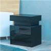 LED Nightstand Modern Black Nightstand with Led Lights Wood Led Bedside Table Nightstand with 2 High Gloss Drawers for Bedroom