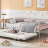 Twin Size Metal Daybed with Adjustable Trundle, Pop Up Trundle, Silver