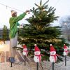 1Pc Solar Powered Lamp 3 Snowmen Outdoor Decorative Christmas Lamp Garden Stake Light IP55 Waterproof Santa Landscape Light Warm White LED Lighting Pa