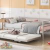 Twin Size Metal Daybed with Adjustable Trundle, Pop Up Trundle, Silver