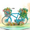 1pc Flower Bicycle Pop Up Card; 3D Spring Flower Bike Greeting Card For Anniversary; Mothers Day; Valentines Day; Thinking Of You; Thank You; Wedding;