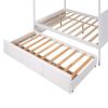 Queen Size Canopy Platform Bed with Twin Size Trundle and Three Storage Drawers,White