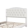 Upholstered Platform Bed with Saddle Curved Headboard and Diamond Tufted Details, Queen, Beige