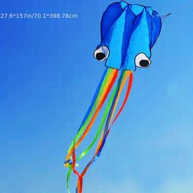 1pc Large Soft Octopus Easy Flyer Kite With 328ft Rope, 31*157 Inches Kite For For Kids Children Adult Beach Park (Color: Blue, size: 27.6inch*157inch)