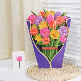 3D Pop Up Flower Bouquet Paper Flowers Cards; Forever Flower Bouquet Birthday Gift Greeting Cards With Note Card And Envelope For Women Girls Wife Mom (Items: Tulip)