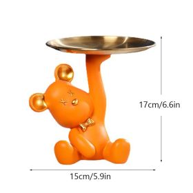 NORTHEUINS Resin Bear Empty Pocket House Entry Decoration Tray Keys Receiver Storage Figurines for Interior Home Object Statues (Color: Orange)