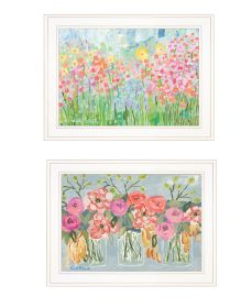 "Garden Flowers II" 2-Piece Vignette by Kait Roberts, Ready to Hang Framed Print, White Frame (Color: as Pic)