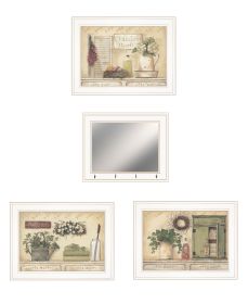 "Garden Bath Collection " 4-Piece Vignette By Pam Britton, Ready to Hang Framed Print, White Frame (Color: as Pic)