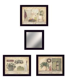 "Garden Bath Collection " 4-Piece Vignette By Pam Britton, Ready to Hang Framed Print, Black Frame (Color: as Pic)