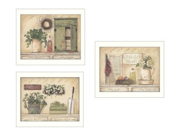 "Garden Bath Collection" 3-Piece Vignette By Pam Britton, Printed Wall Art, Ready To Hang Framed Poster, White Frame (Color: as Pic)