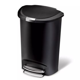 50L Semi Round Plastic Step Trash Can (Color: Black)