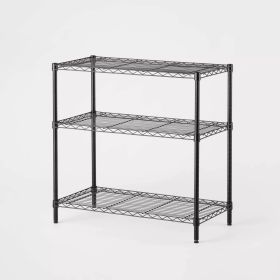 3 Tier Wide Wire Shelving (Color: Black)