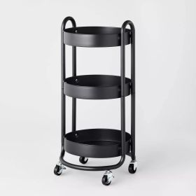 3 Tier Round Metal Utility Cart (Color: Black)