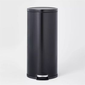 30L Round Step Trash Can (Color: Black)