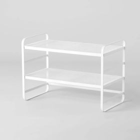 2 Tier Shoe Rack Metal Mesh (Color: White)