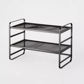 2 Tier Shoe Rack Metal Mesh (Color: Black)