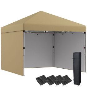 Outsunny 10' x 10' Pop Up Canopy Tent with 3 Sidewalls, Leg Weight Bags and Carry Bag, Height Adjustable, Instant Party Tent Event Shelter Gazebo for (Color: as Pic)