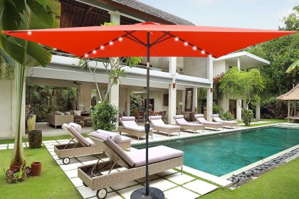 10 x 6.5t Rectangular Patio Solar LED Lighted Outdoor Umbrellas with Crank and Push Button Tilt for Garden Backyard Pool Swimming Pool (Color: Light Brick Red)