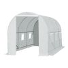 Outsunny 15' x 7' x 7' Walk-In Tunnel Greenhouse, Large Garden Hot House Kit with 6 Roll-up Windows & Roll Up Door, Steel Frame, White