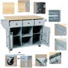 Kitchen Cart with Rubber wood Drop-Leaf Countertop ,Cabinet door internal storage racks,Kitchen Island on 5 Wheels with Storage Cabinet and 3 Drawers